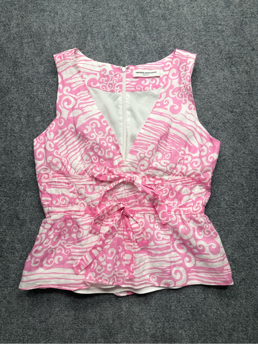 Amanda Uprichard Women’s Small Pink and White Printed Tie-Front V-Neck Camisole